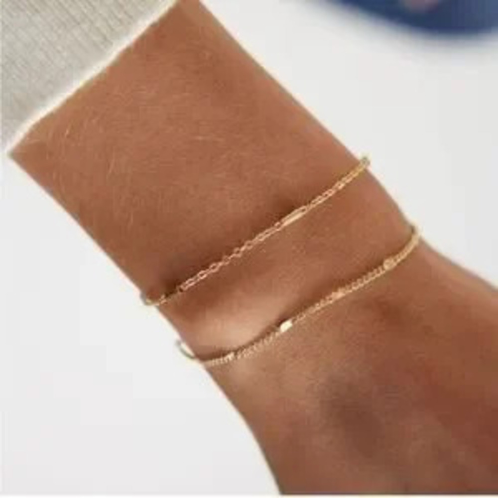GOLD 14k Gold Plated 2pc Chain Dainty Bracelet Set